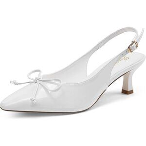 👑Women's White Slingback Kitten Heels Pointed Toe Elegant Wedding Dress Pumps